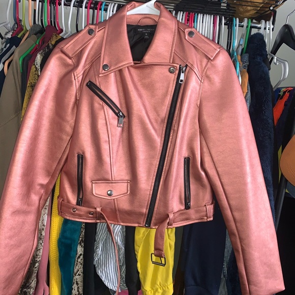 Jackets & Blazers - Rose Gold Pink Metallic Biker Jacket M